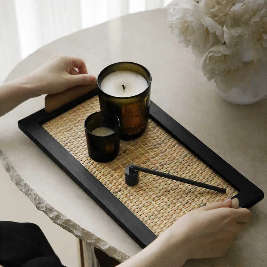 Pine wood dining tray with built-in compartments, shown in small and large size options.