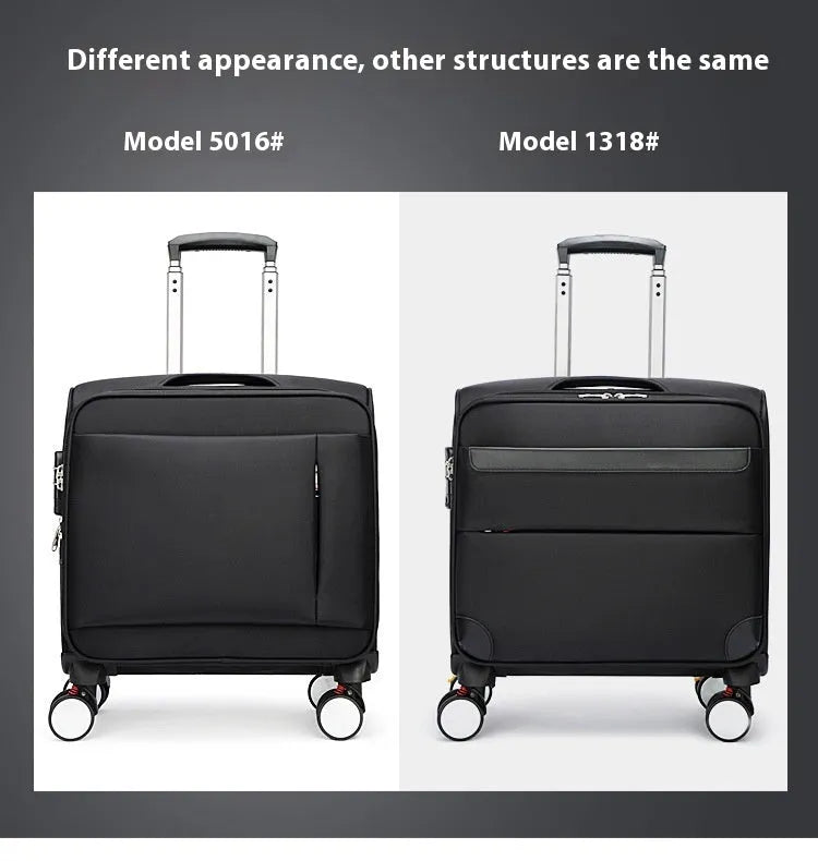 18-inch black Oxford cloth business travel suitcase with universal wheels and retractable handle