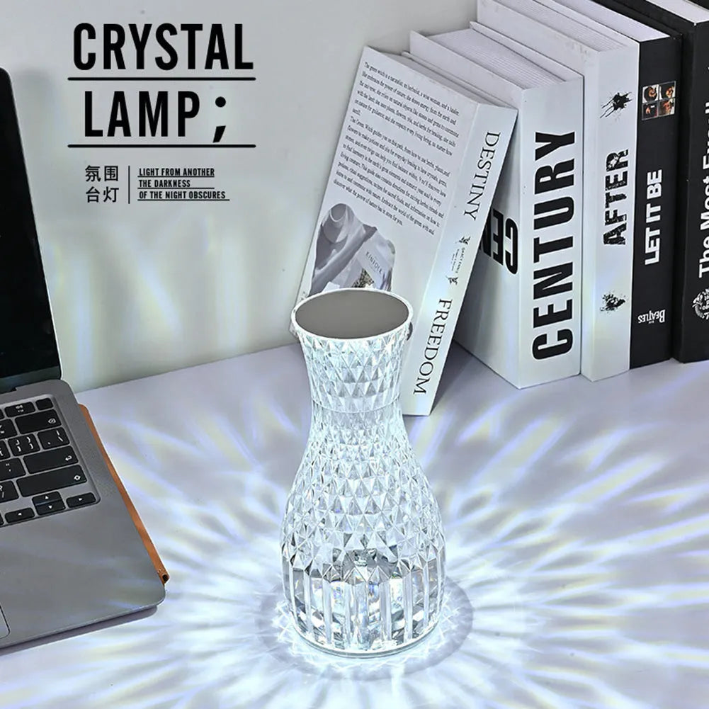 Vase shaped crystal table lamp with touch control and remote for bedside lighting