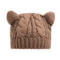 Hand knitted wool beanie hat with 3D cat ears in red black beige and yellow for winter warmth