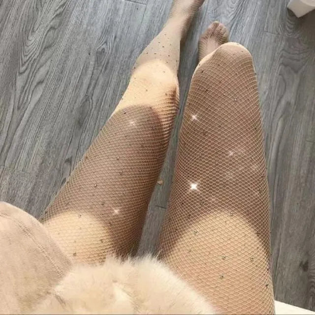Women's fishnet socks with diamond mesh pattern in skin colour, black, or white