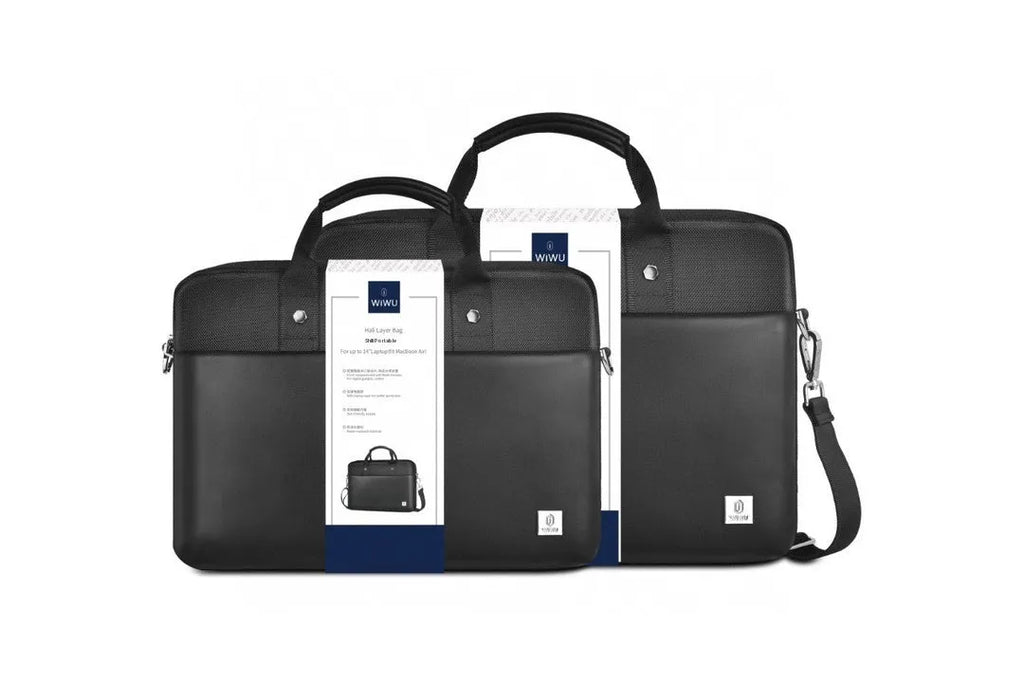 Black Oxford cloth laptop backpack with multiple front pockets and a padded computer compartment.