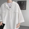 Men's hooded short sleeve T-shirt in solid colour with loose fit styling