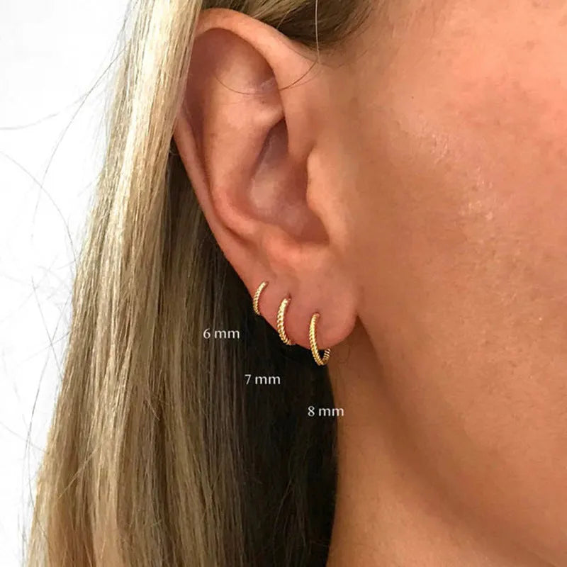 S925 sterling silver twisted string round stud earrings in gold and platinum colour finishes