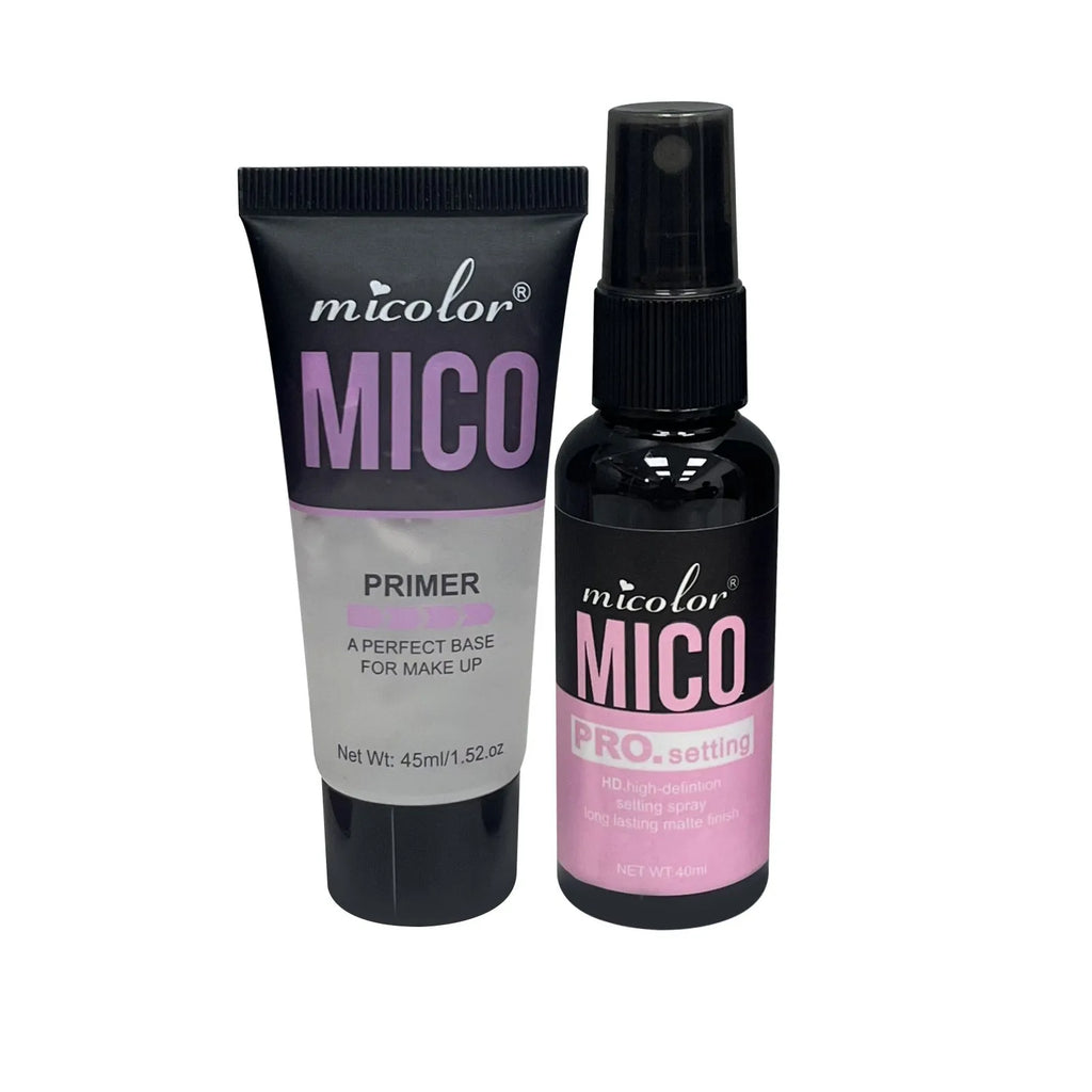 Two-in-one makeup primer and setting spray set with 45ml and 40ml bottles