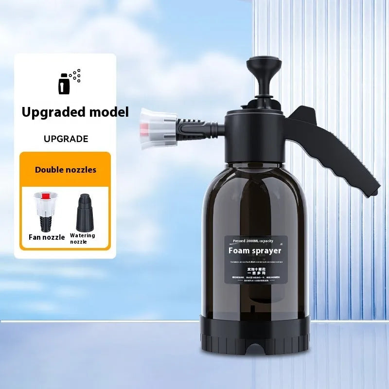 Black hand-held 2 litre foam sprayer with switch lock for garden watering and car washing
