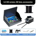 Fish finder underwater camera system with 4.3-inch display screen, camera unit, and cable on a blue background.