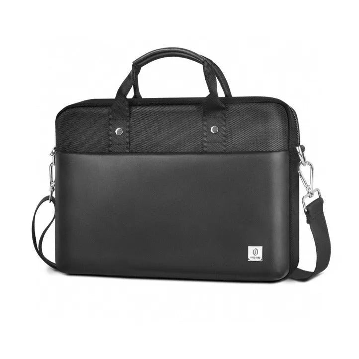 Black Oxford cloth laptop backpack with multiple front pockets and a padded computer compartment.