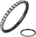 Stainless steel seamless nose ring with diamond detail showing round shape and colour finish options