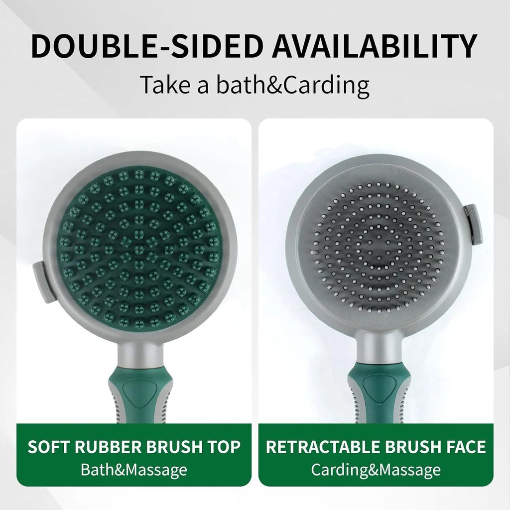 Two-sided silicone cat brush showing retractable slicker side and octopus-teeth massager side