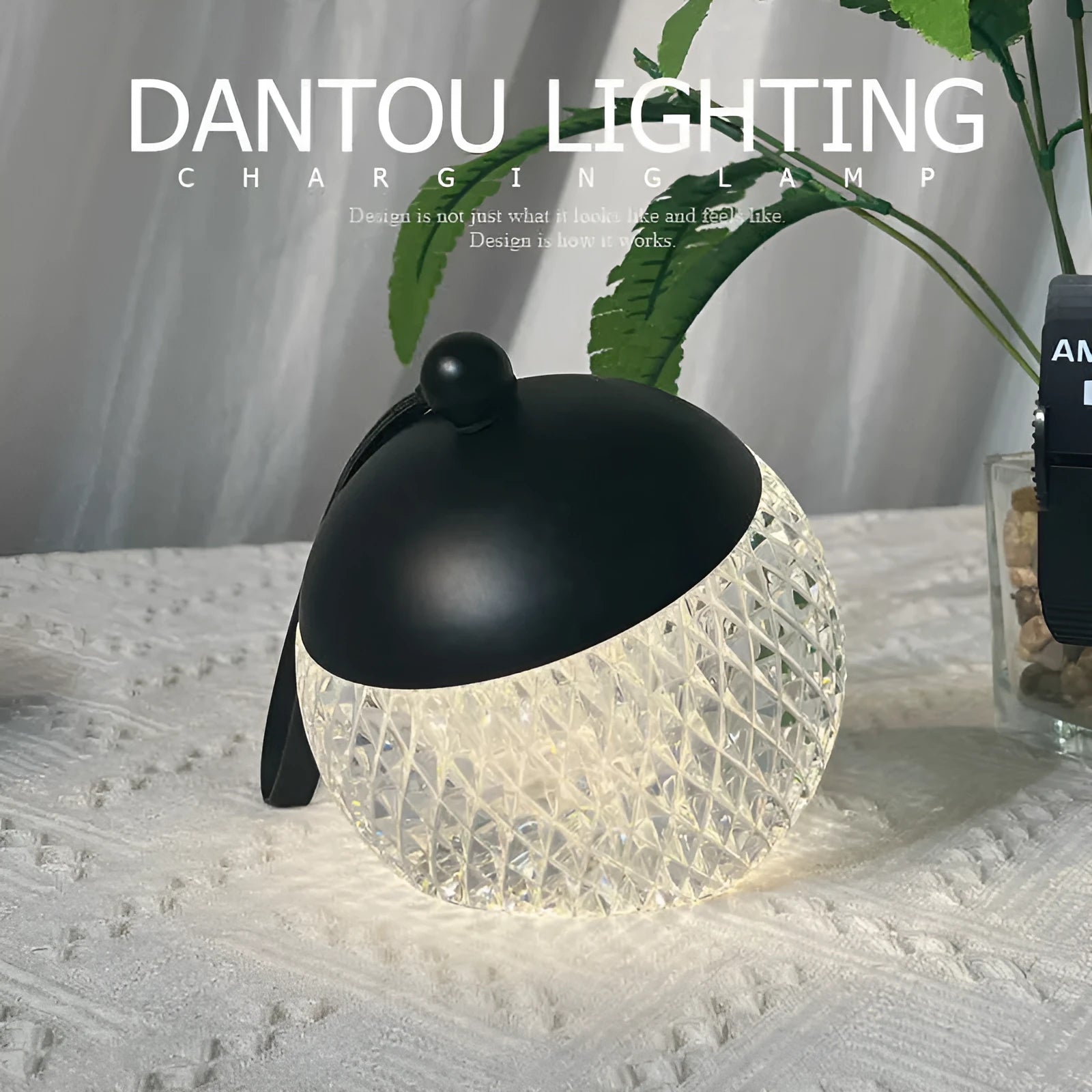 Portable dimmable touch lamp in modern minimalist design with chrome finish