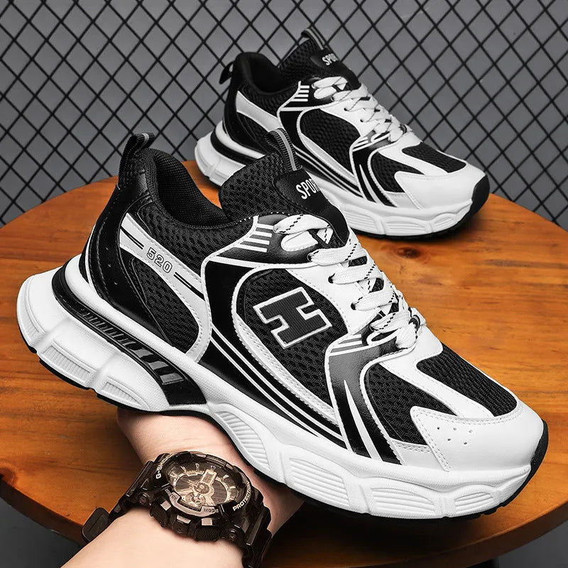 Men's mesh casual running shoes in multiple colours with plastic sole and round toe design