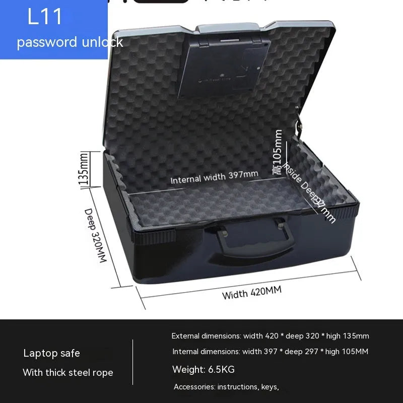 Portable small safe with mechanical combination lock in grey steel construction
