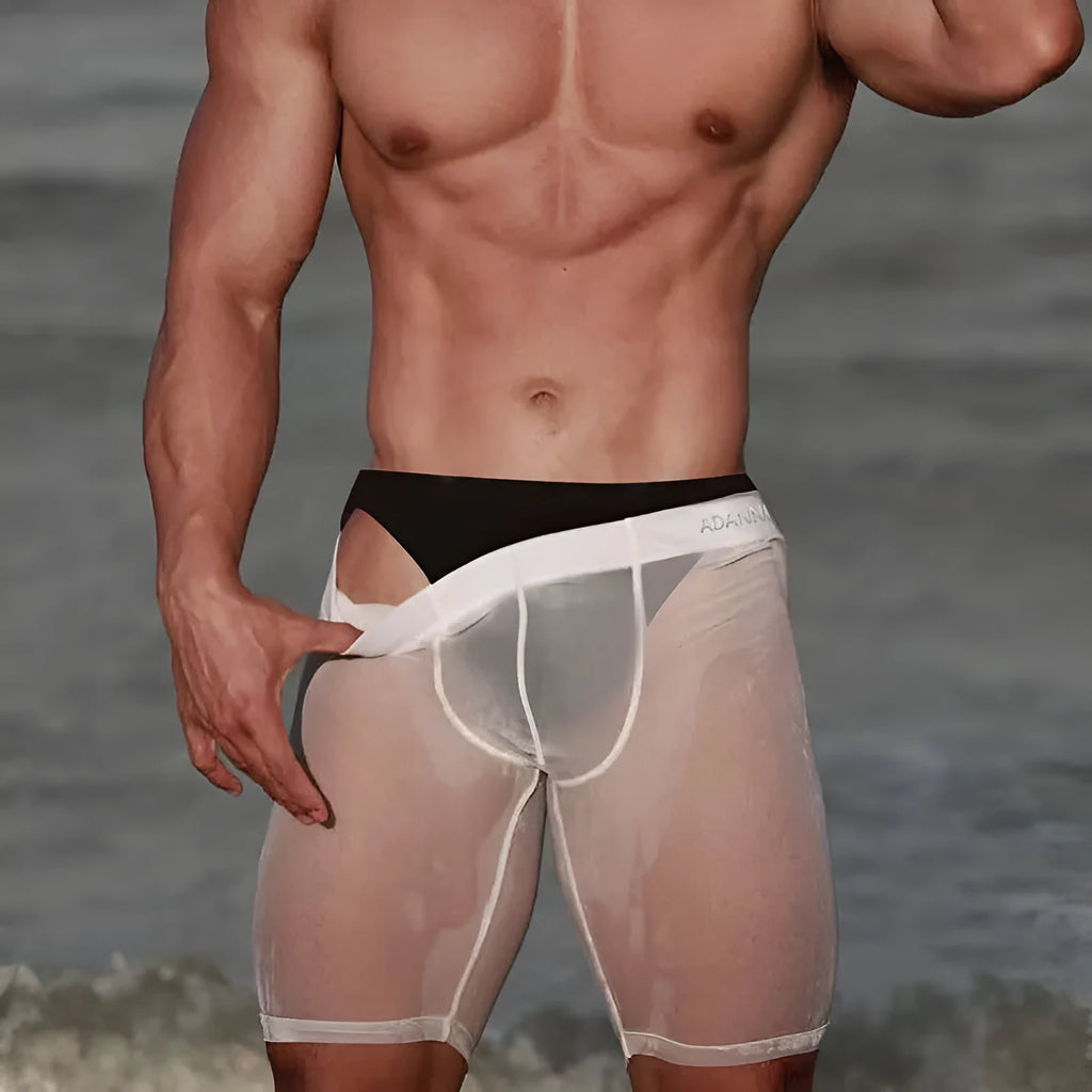 Men's knitted nylon home shorts in black colour with seamless construction