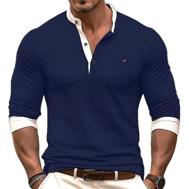 Men's long sleeve cotton t-shirt in solid colours with round neck design