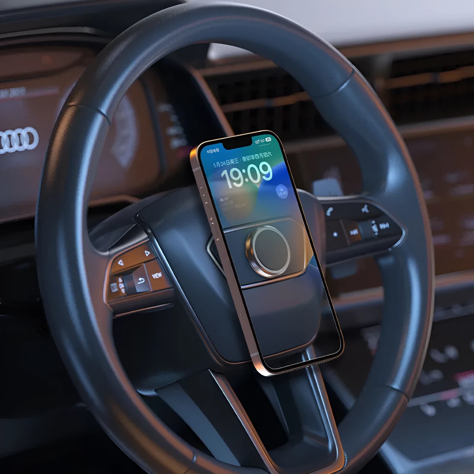 Obsidian black alloy car phone holder with magnetic discs and centripetal force design