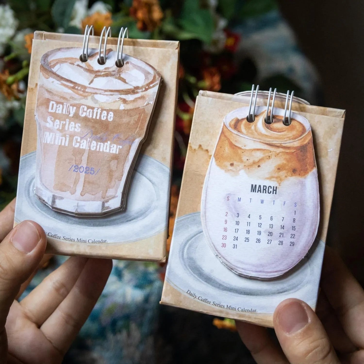 Mini paper desk calendar for 2025 with coffee theme and simple modern design