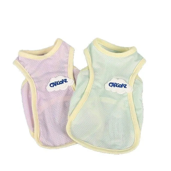 Grass green polyester cat vest with anti-lint properties and thin summer design