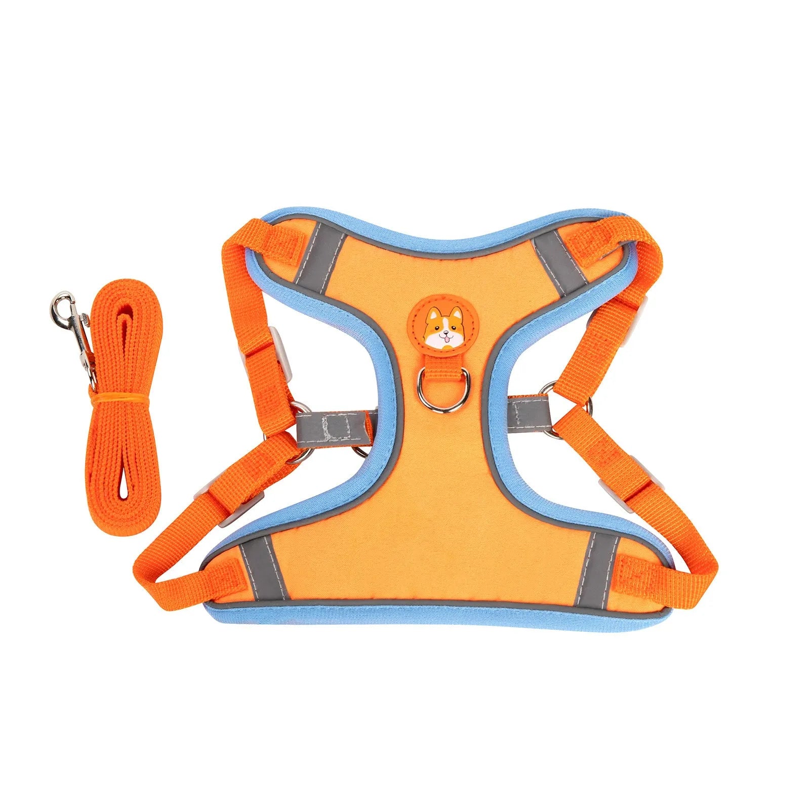 Adjustable dog harness with haulage rope in a selected colour, showing the chest strap design.