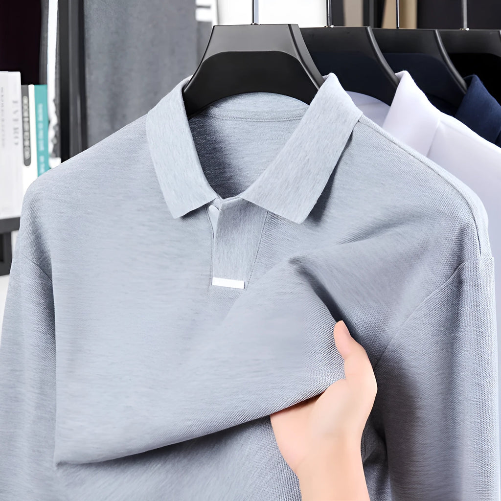 Men's loose fit cotton polo shirt with lapel collar in grey, white, dark blue or black