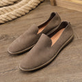 Handmade men's low-top casual shoes in khaki cowhide leather with wedge heel and rubber sole
