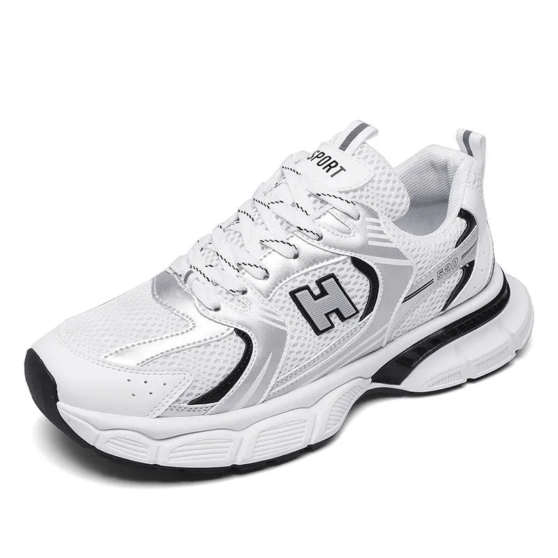Men's mesh casual running shoes in multiple colours with plastic sole and round toe design