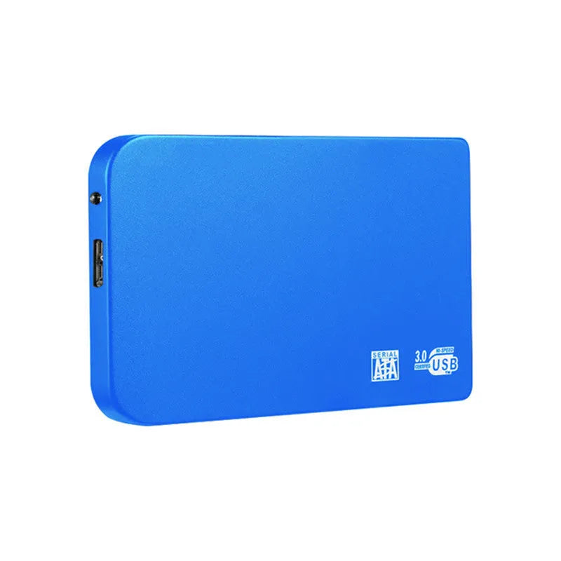 USB 3.0 solid state mobile hard disk in metal shell, available in black, blue, red, and silver.