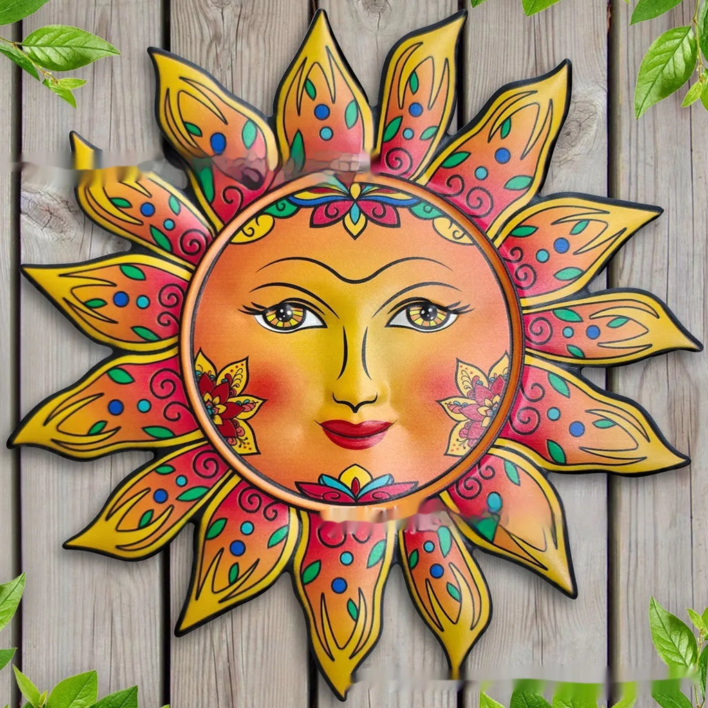 Iron sun face decorative wall hanging with garden theme for indoor walls