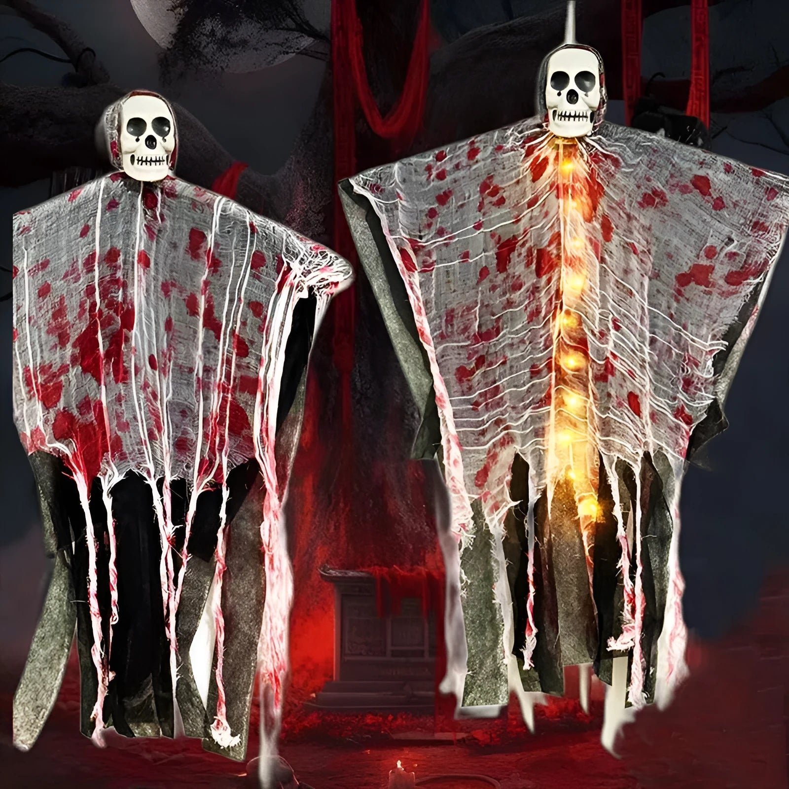 Plastic luminous skull hanging ghost Halloween decoration with blood-dyed colour for outdoor displays