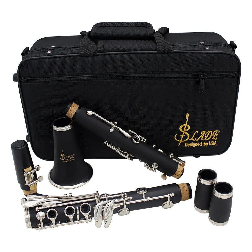 Black bakelite clarinet with nickel plated 17 key mechanism and carry bag