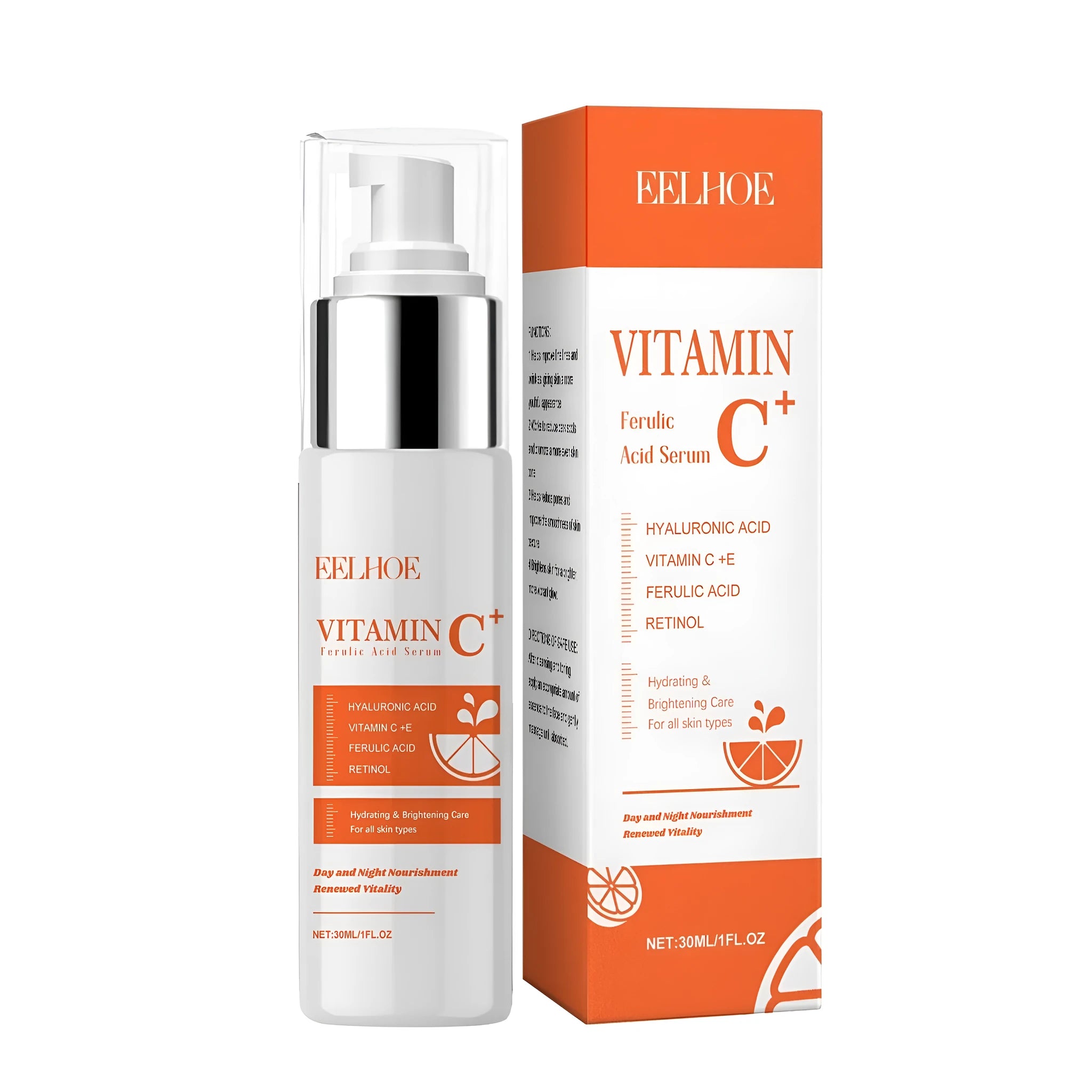 30ml glass bottle of vitamin C ferulic acid serum with dropper