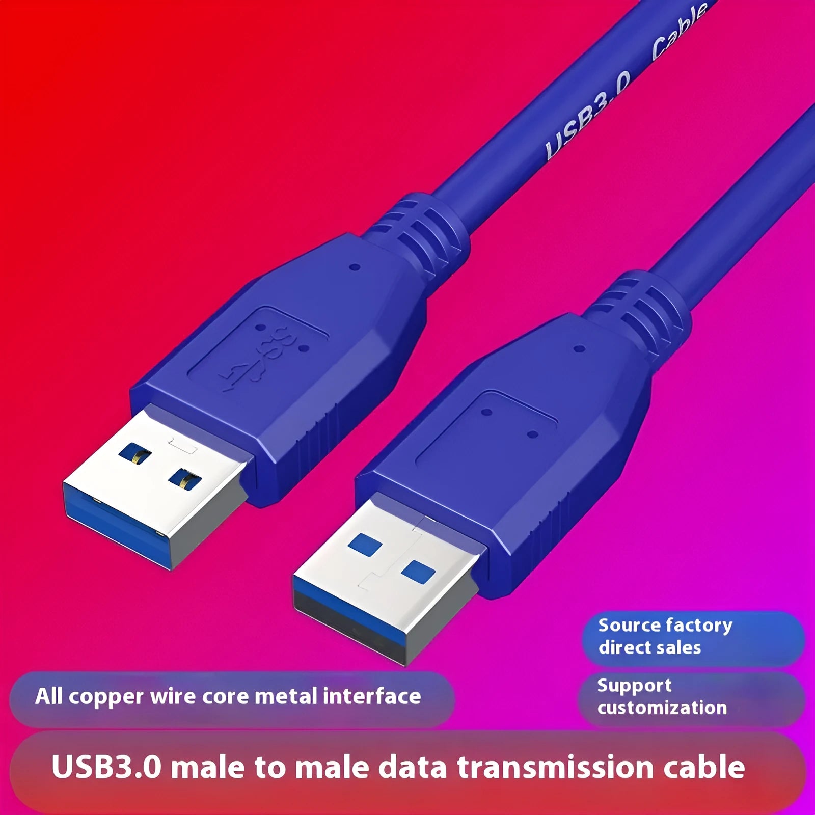 USB 3.0 male to male data cable with nickel-plated connectors for external hard drive boxes