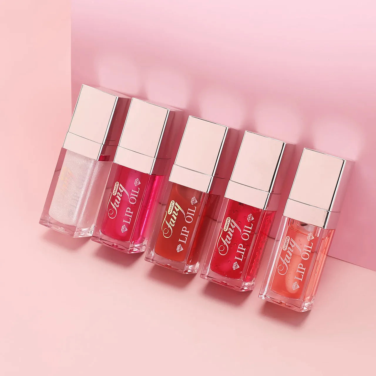 5-colour lip gloss mint lipstick set showing shades Style001 Style006 Style007 Style012 Style015