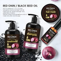 Red onion shampoo conditioner set with four bottles: 500ml shampoo, 500ml conditioner, 250ml hair mask and 50ml essential oil