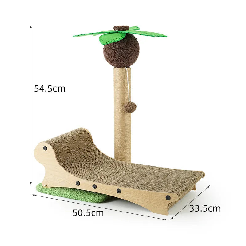 Wooden beach chair cat bed with integrated scratch board and hemp mat column