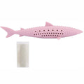 Green fish-shaped silicone cat chew toy with breathable side holes for catnip scent