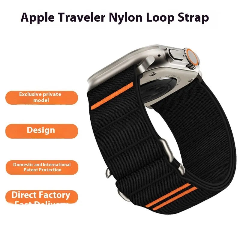 Elastic nylon Apple Watch band with stainless steel buckle in sports style
