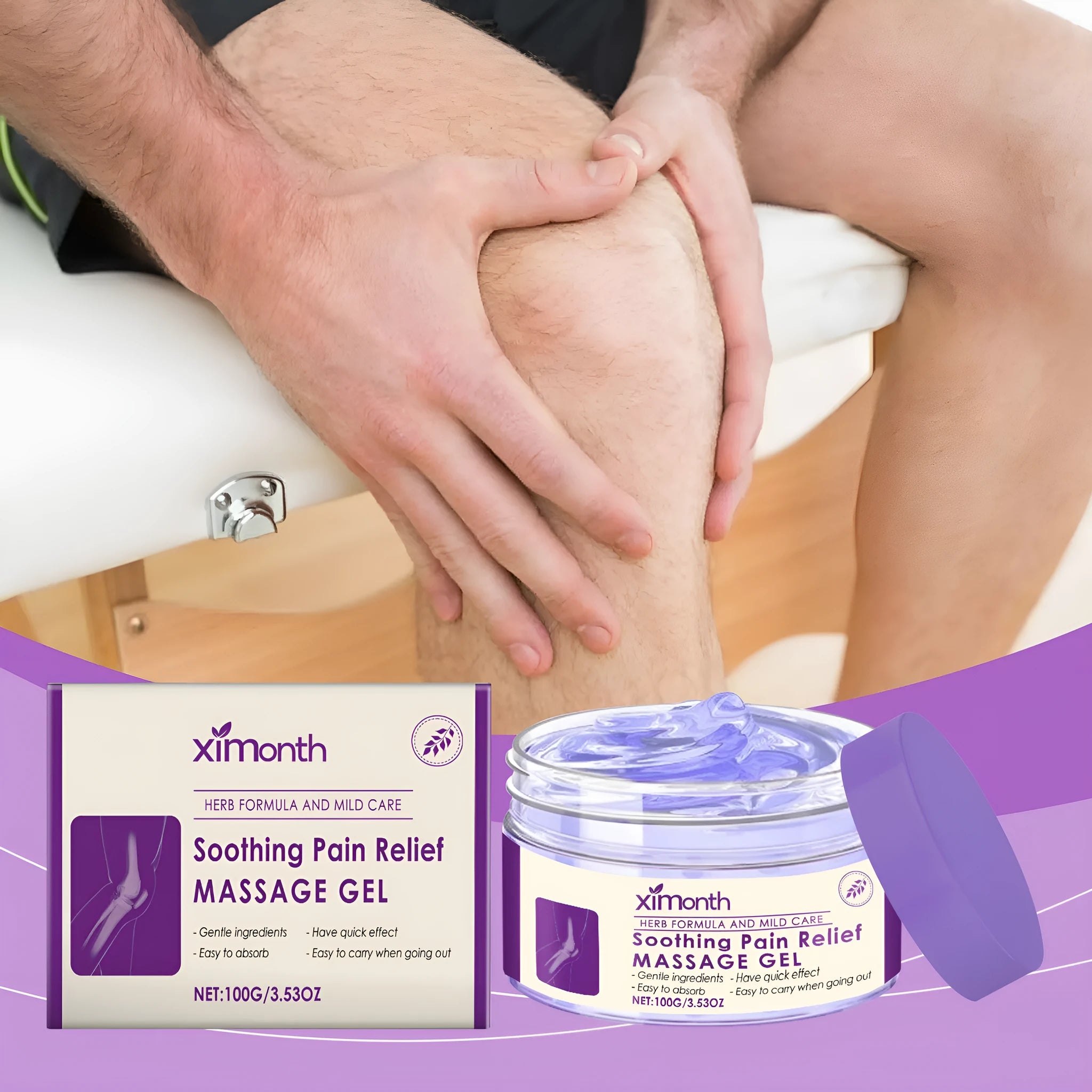 100g tube of body massage gel for joints, knees, and elbows on a plain background.