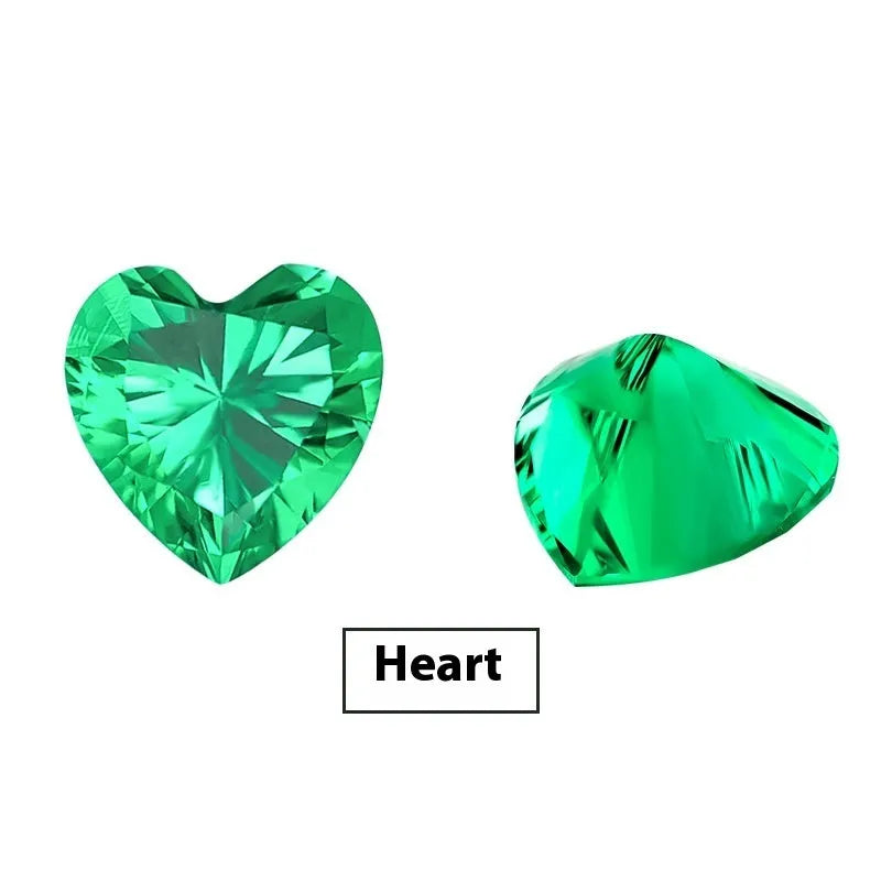 Cultivated emerald gemstone in Columbia green treasure colour showing round and grandmother cut size options