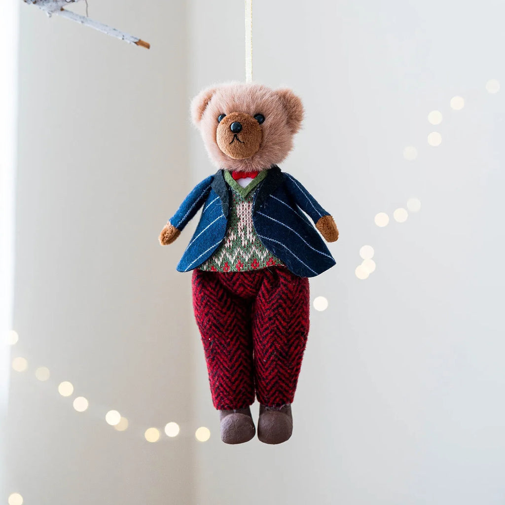 Couple plush bear dolls wearing cotton plaid outfits, princess bear and gentleman bear cartoon characters