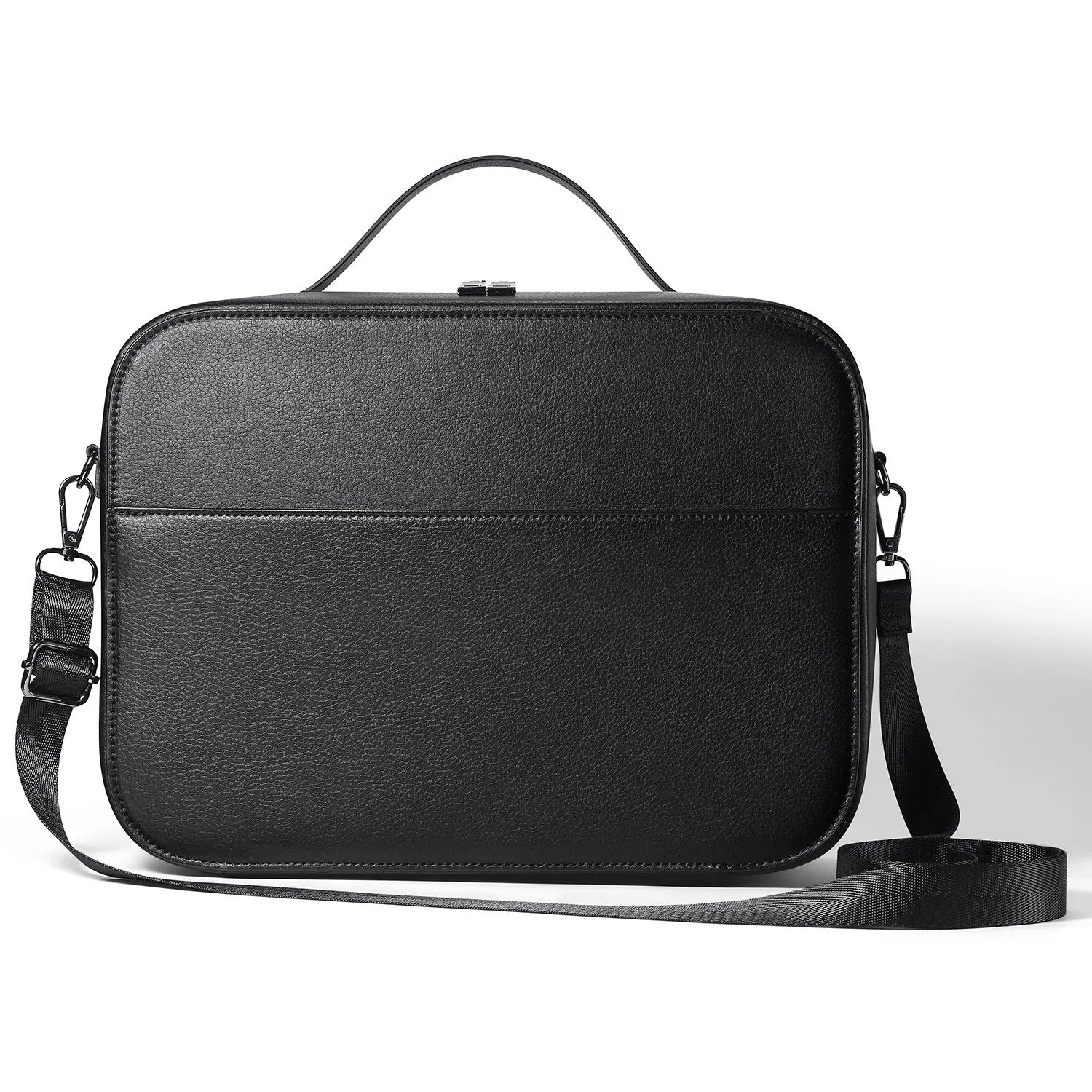 Black superfiber storage box for Apple Vision Pro MR glasses with dimensions 32.5 by 24.5 by 11.5 centimetres.