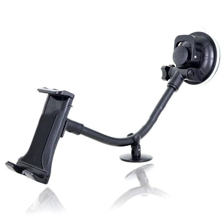 Black vehicle-mounted tablet holder with long-rod suction cup for 4-12 inch devices