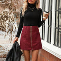 Women's high waist stitching zipper short skirt in polyester available in four colours