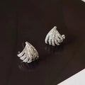 Pair of women's geometric linear earrings with a platinum electroplated finish
