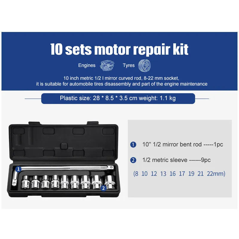 46-piece chromium vanadium steel socket ratchet wrench set in a black storage case.