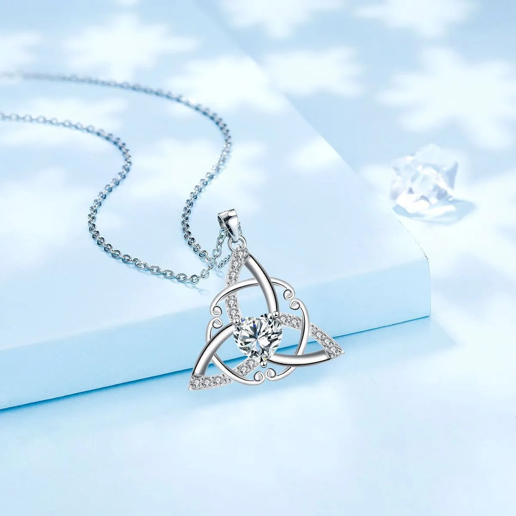 Geometric Celtic knot copper necklace for women in an electroplated blue colour finish.