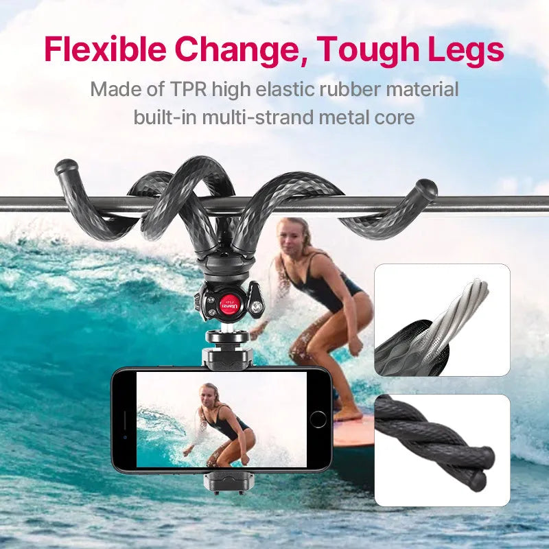 Black flexible octopus leg tripod with phone clip extended to 360mm length