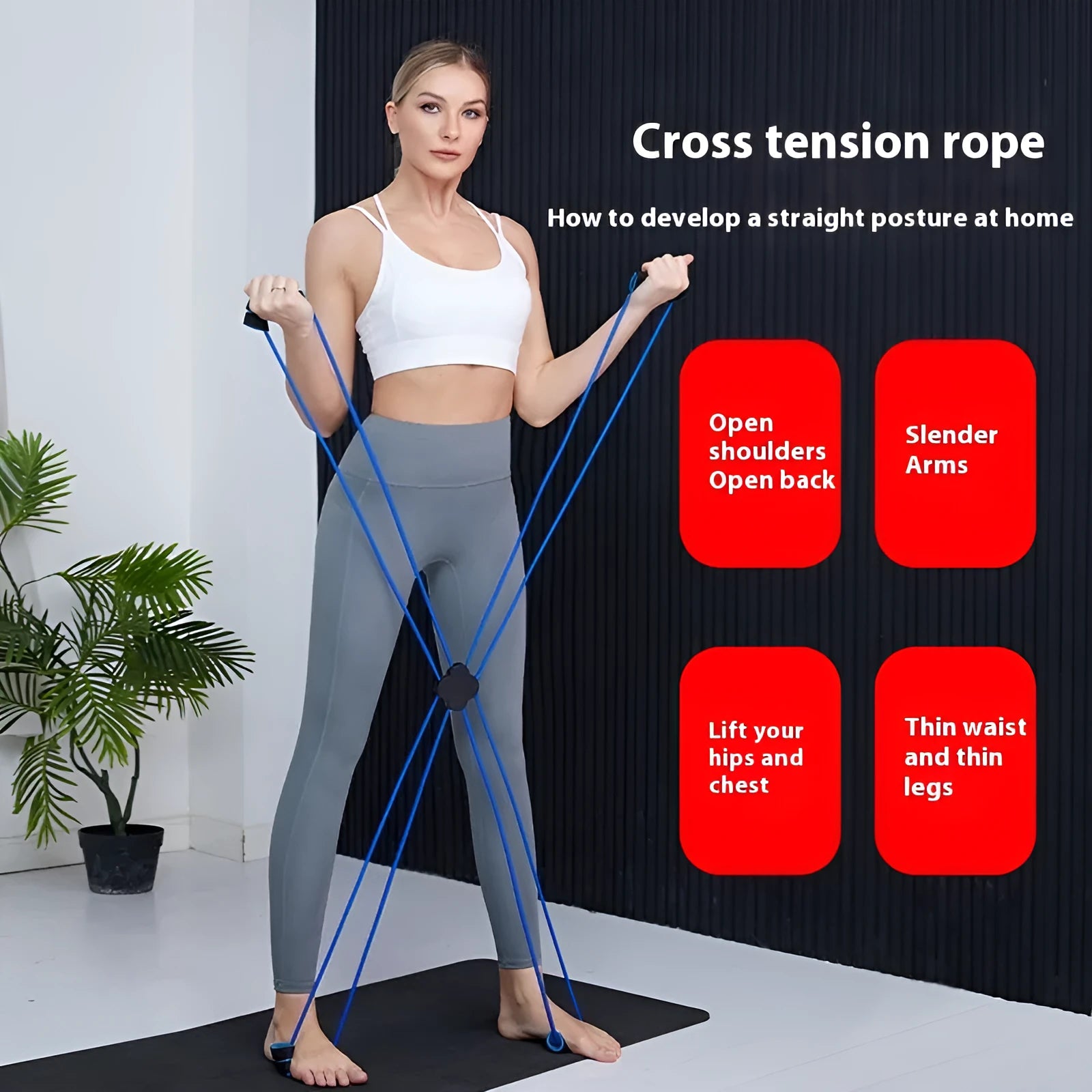 Blue eight character fitness puller for shoulder workouts made from TPR material.