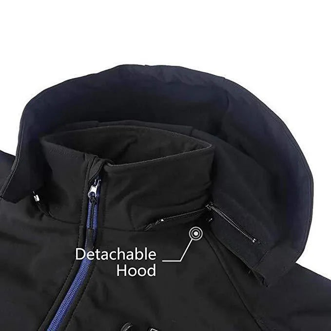 Men's black waterproof windproof thermal winter coat with long sleeves and zipper pockets