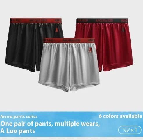 Solid colour men's boxer briefs in knitted polyester fabric on a mid waist mannequin.